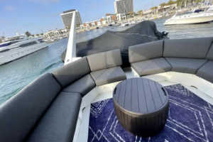 Upper flybridge and helm area aboard the Lady M yacht