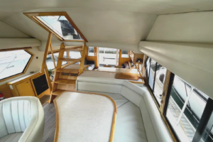 Dinette and seating area near the helm of the Lady M yacht